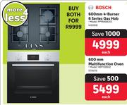 Bosch 600mm 4 Burner 6 series Gas Hob PPP6A6B20Z + 600mm Multifunction Oven HBF113BSOZ-Both For