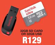 Sandisk 32GB SD Card Or 32GB USB