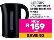 Logik 1.7L Immersed Kettle Black or White