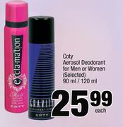 Coty Aerosol Deodorant For Men Or Women (Selected)-90ml/ 120ml-Each