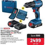 Bosch 18V Cordless Brushless Impact Drill Plus 23 Piece Accessory Set GSB-185-Li-Per Set