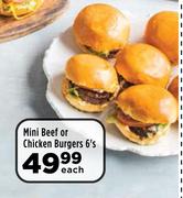 Mini Beef Or Chicken Burgers-6's Each