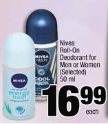Nivea Roll-On Deodorant For Men Or Women(Selected)-50ml Each