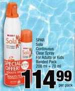 Spar Sola Continuous Clear Spray For Adults Or Kids Banded Pack 200ml+70ml-Per Pack