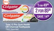 Colgate Total 12 Pro Gum Health Or Charcoal Toothpaste Assorted-For 2 x 75ml