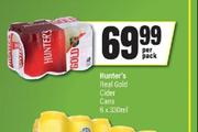 Hunter's Real Gold Cider Cans-6 x 330ml Per Pack