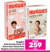 Huggies Gold Jumbo Pack Or Extra Care Value Pack Nappies Assorted Sizes-Each