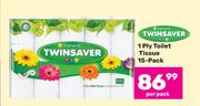 Twinsaver 1 Ply Toilet Tissue 15 Pack-Per Pack
