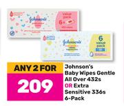 Johnson's Baby Wipes Gentle All Over 432's Or Extra Sensitive 336's 6 Pack-For Any 2