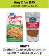 Hinds Southern Coating (All Variants) Or Southern Grill Spice-For Any 2 x 200g