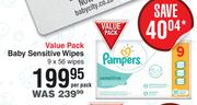 Pampers Baby Sensitive Wipes Value Pack-9 x 56's Per Pack