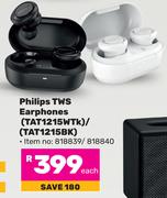 Phillips TWS Earphones TAT1215WTK/TAT1215BK-Each