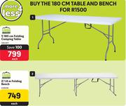 Campmaster 180cm Folding Camping Table + Campmaster 1.8m Folding Bench-Both For