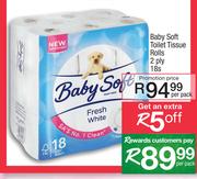 Baby Soft Toilet Tissue Rolls 2 Ply-18's Per Pack