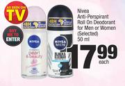 Nivea Anti Perspirant Roll On Deodorant For Men Or Women (Selected)-50ml Each