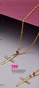 9ct Gold Rope/Ribbed Cross Pendant On Bonded Chain-Each