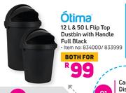 Otima 12L & 50L Flip Top Dustbin With Handle Full Black-Both For