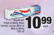 Aquafresh Fresh & Minty Blue, Herbal, Lemon Mint Or Mild & Minty-100ml Each