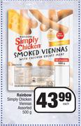 Rainbow Simply Chicken Viennas Assorted-500g Each