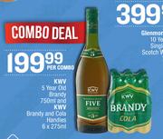 KWV 5 Year Old Brandy 750ml & KWV Brandy & Cola Handies 6 x 275ml-Per Combo