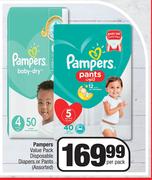 Pampers Value Pack Disposable Diapers Or Pants Assorted-Per Pack