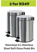 Mainstays 5Ltr Stainless Steel Soft Close Pedal Bin-For 2 