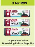 Supa Mama Value Drawstring Refuse Bags-For 3 x 20s Pack