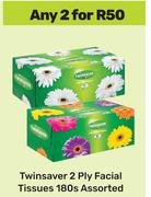 Twinsaver 2 Ply Facial Tissue Assorted-For Any 2 x 180s Pack