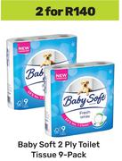 Baby Soft 2 Ply Toilet Tissue (9 Pack)-For 2
