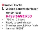 Russell Hobbs 2 Slice Sandwich Maker RHSM-035