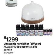 Alva Ultrasonic Humidifier (Diffuser) Air & 9Pc Essential Oils Bundle 81479900