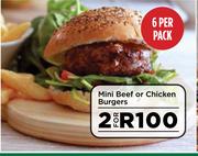 Mini Beef Or Chicken Burgers-For 2 x 6's Per Pack