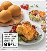 1 x Whole Chicken, 1 x Trio Of Salad, 6 x Bread Roll-Family Meal Combo