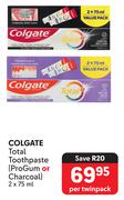 Colgate Toothpaste (Progum Or Charcoal)-2 x 75ml Twinpack