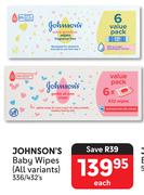 Johnson's Baby Wipes (All Variants) 336/432's Pack-Each