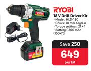 Ryobi 18V Drill Driver kit-Per Kit