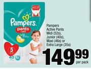 Pampers Active Pants Midi(52s), Junior(40s), Maxi(46s) Or Extra Large(35s)-Per Pack