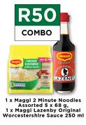 1 x Maggi 2 Minute Noodles 5 x 68g, 1 x Maggi Lazenby Original Worcestershire Sauce 250ml-Combo