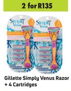 Gillette Simply Venus Razor + 4 Cartridges-For 2