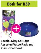 Special Kitty Cat Toys Assorted Value Pack & Plastic Cat Bowl-Both For