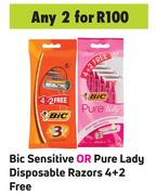 Bic Sensitive Or Pure Lady Disposable Razors 4+2 Free-For 2