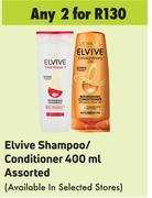 Elvive Shampoo/ Conditioner Assorted-For 2 x 400ml