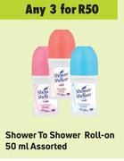Shower To Shower Roll On Assorted-For 3 x 50ml