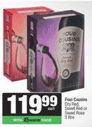 Four Cousins Dry Red, Sweet Red Or Sweet Rose-3L Each