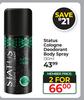 Status Cologne Deodorant Body Spray-For 2 x 130ml
