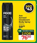Axe Aerosol Deodorant Body Spray-For 2 x 200ml