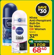 Nivea Anti-Perspirant Roll-On For Men or Women-For 3 x 50ml