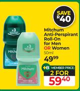 Mitchum Anti-Perspirant Roll-On For Men Or Women-FOr 2 x 50ml