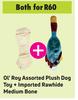 Ol'Roy Plush Dog Toy + Imported Rawhide Medium Bone-Both For