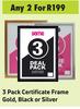 Game 3 Pack Certificate Frame, Gold, Black Or Silver-For Any 2